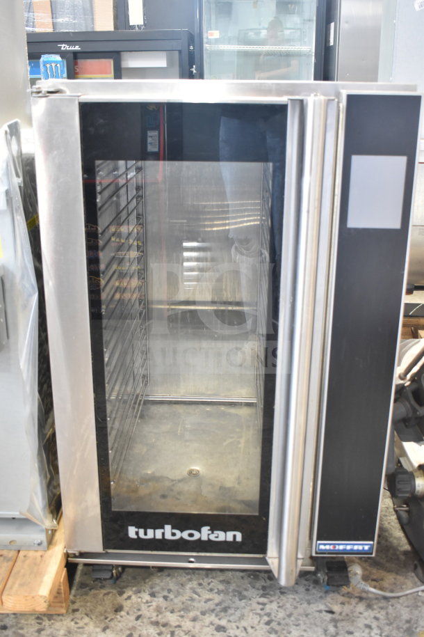Moffat Turbofan EHT10 holding cabinet, half-size, 10 trays, touch screen, steel, on casters, 208V, commercial use.