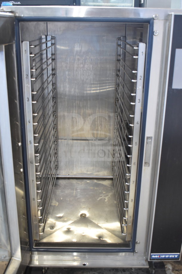 Moffat Turbofan EHT10 10-tray electric holding cabinet, touch screen, on casters, 208V, 1 phase, appears in good condition.