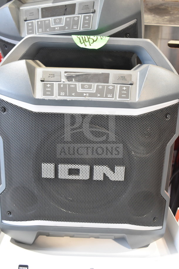 Ion Party Boom Plus speaker, display model. Features control panel and ION branding. Includes four units for bidding.