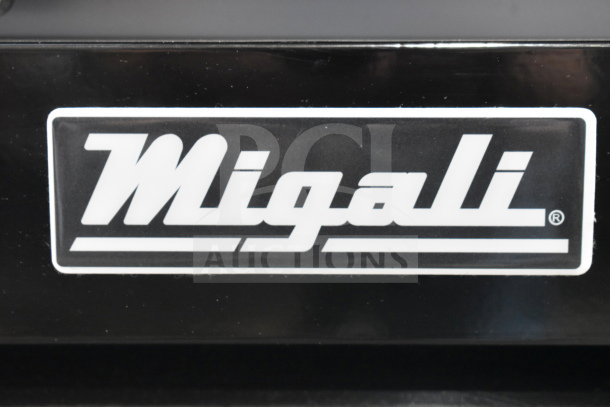 Migali logo on front panel of the 2024 Migali C-10FM-HC commercial freezer merchandiser, 115 volts, 1 phase.