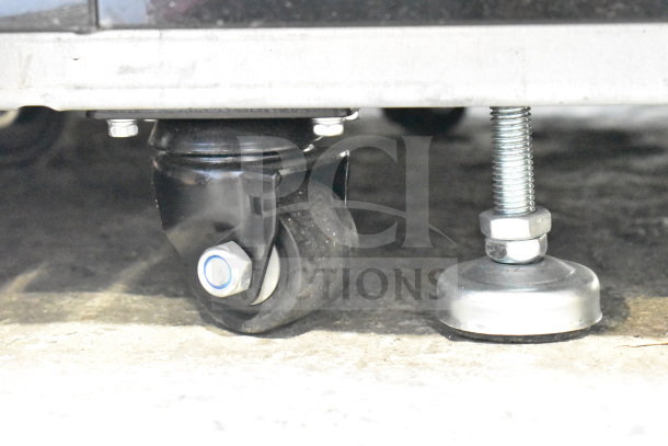 2024 Migali C-10FM-HC freezer caster and leveling foot detail. 115V, 1 phase. Scratch and dent model, new condition.