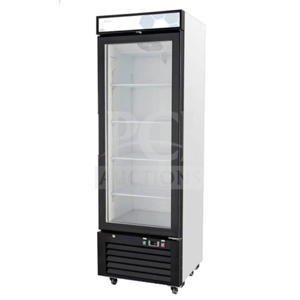 Brand new 2018 Migali C-12RM-HC commercial single door cooler, scratch and dent, on casters, 115V, 1 phase.