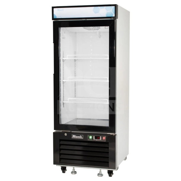 Brand new 2018 Migali C-10RM-HC commercial single door reach-in cooler with casters. 115 Volts, 1 Phase.