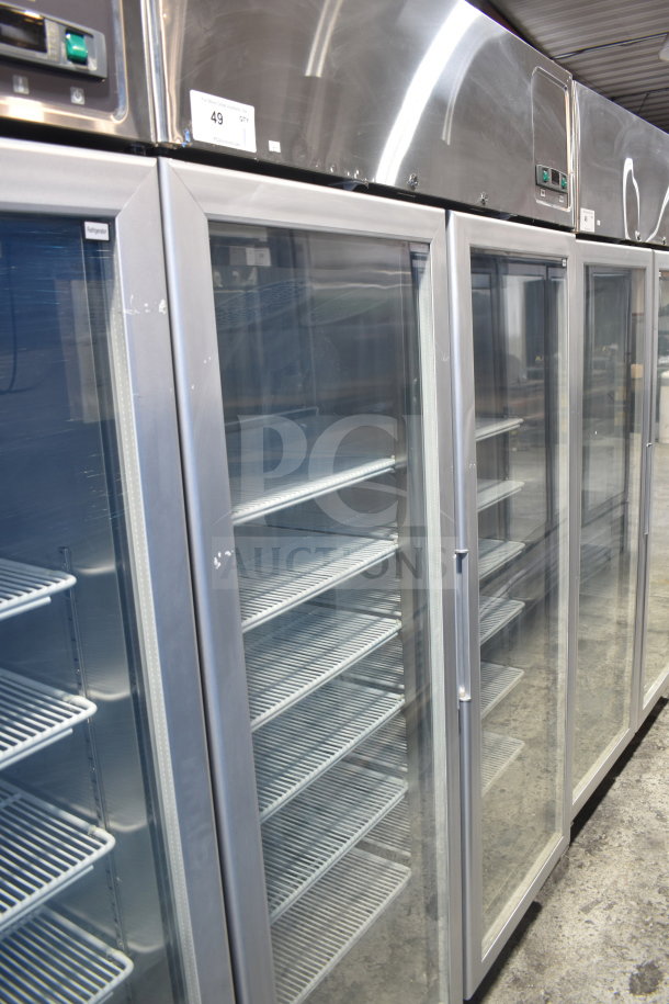 Brand new Migali LL-2RG 2-door reach-in cooler, scratch and dent condition, commercial casters, 115V, 1 phase.