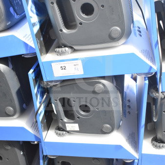 3 Store Display with Onn Large Party Speakers, new condition. Includes three speakers, boxed with promotional packaging.