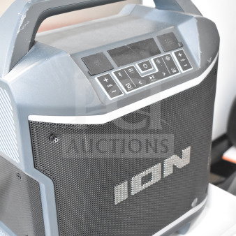 Ion portable speaker with control panel, store display condition. Visible logo and buttons, minor surface scratches.