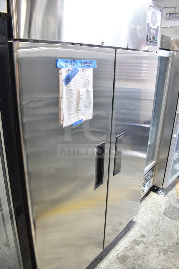 Migali LL-2R commercial 2-door reach-in cooler, scratch and dent, stainless steel, on casters, 115V, 1 phase.