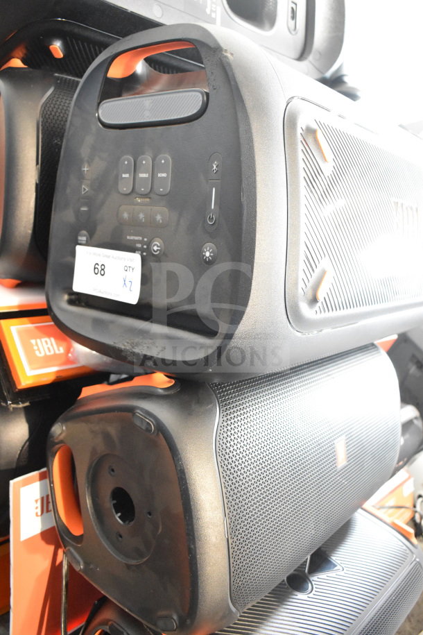 JBL Partybox 310 speaker store display, featuring control panel, sturdy build, and JBL branding, labeled "QTY x2."