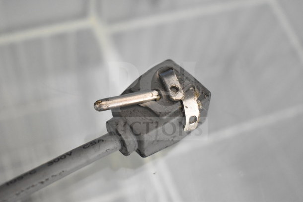 AHT Commercial Chest Freezer Merchandiser plug with visible wear. 115 Volts, 1 Phase. Cord marked 300V CSA.