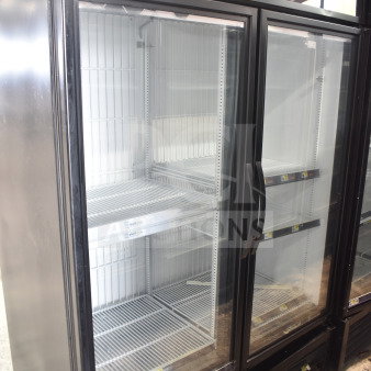 2018 True GDM-49F-HC Commercial 2 Door Reach In Freezer Merchandiser in black, tested and working.
