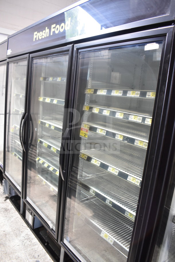 2018 True GDM-72-HC Commercial 3 Door Reach In Cooler, tested and working, 115 Volts, 1 Phase, glass doors, black frame.