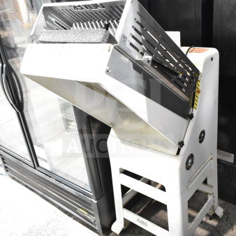 Oliver 797-32NC Commercial Bread Slicer with Pro Guard Chute in good condition. 115 Volts, 1 Phase, floor style.