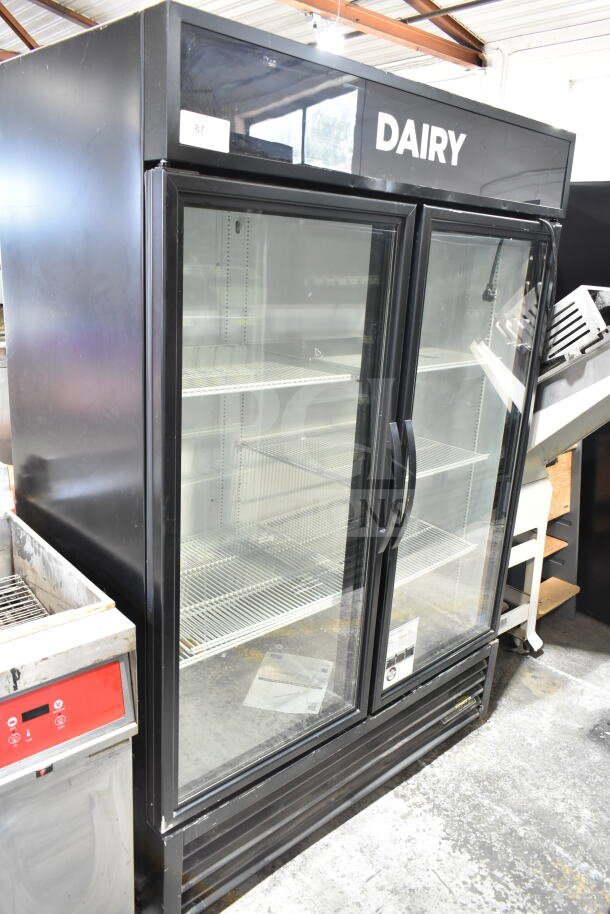 2019 True GDM-49-HC commercial cooler, 2 glass doors, 115 volts, "DAIRY" signage, excellent condition.