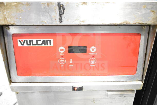 Vulcan 1ERD50 commercial deep fryer, stainless steel, 480V, 3-phase. Control panel with boil, temp, program options. Used condition.