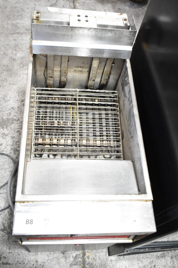Vulcan 1ERD50 commercial electric deep fryer, 480V, 3-phase. Stainless steel, used, visible heating elements and racks.