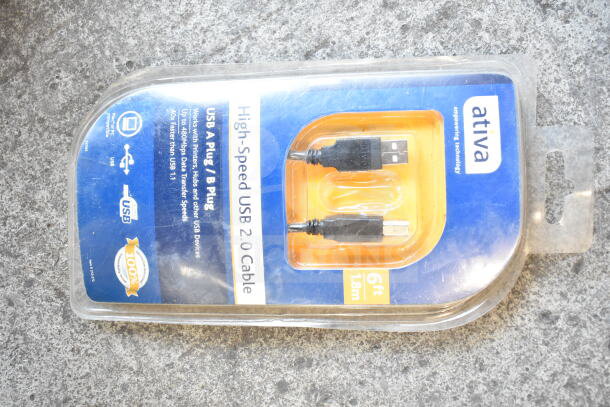 Ativa High-Speed USB 2.0 Cable new in packaging, 6 ft length, USB A to B plugs, 480 Mbps data transfer speed.