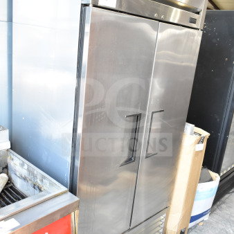 2017 True T-35-HC Commercial 2 Door Reach-In Cooler, stainless steel, 115 volts, visible label, excellent condition.