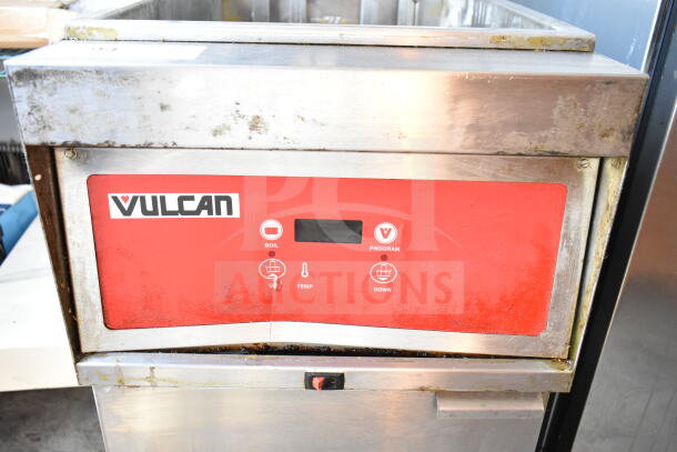 Vulcan 1ERD50 commercial electric deep fat fryer on casters, showing control panel. Used condition, 480V, 3-phase.