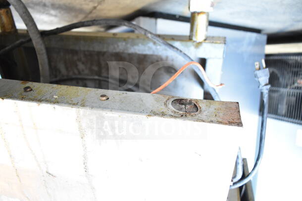 Vulcan 1ERD50 electric floor fryer with casters, 480V, 3-phase, showing wiring and side detail. Needs cleaning.