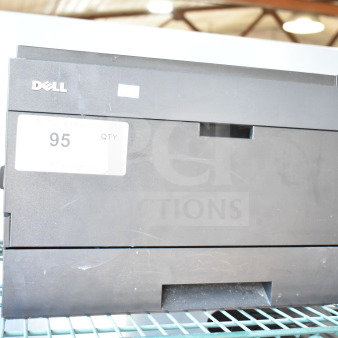 Dell 2350dn countertop printer in black, visible minor wear, located on a metal shelf. Label indicates quantity 95.