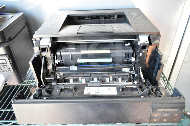 Dell 2350dn Countertop Printer, open for inspection, showing internal components and control panel, in fair condition.