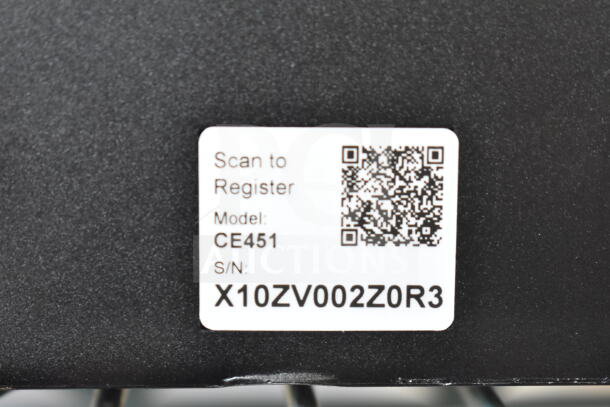 Ninja CE451 Countertop Coffee Machine label showing model and serial number with QR code for registration.
