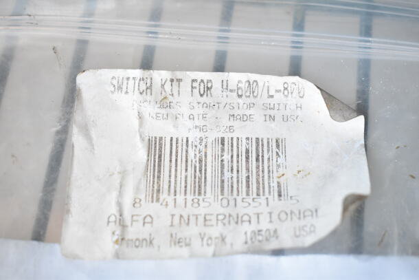 Switch Kit for H-600/L-800 with start/stop switch, new plate. Made in USA. Alfa International label visible.