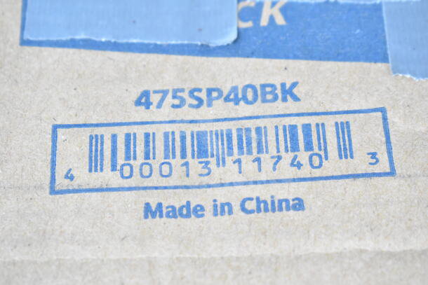 Barcode and product code "475SP40BK" on packaging, indicating Lavex 40" Free Standing Smoker Pole, made in China.