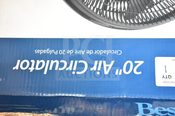 Best Comfort Fan, 20" air circulator, boxed, new condition. Visible blue packaging, includes English and Spanish text.
