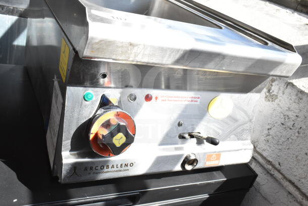 2025 Arcobaleno APCT24 Elena 4.5 Gallon Electric Pasta Cooker, 230V, 1 Phase, features control knob and safety label.