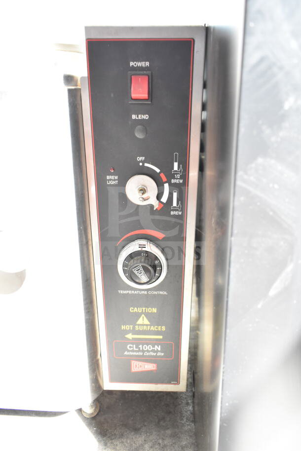 Cecilware CL100-N Twin 3 Gallon Automatic Coffee Urn with temperature control and safety warnings.