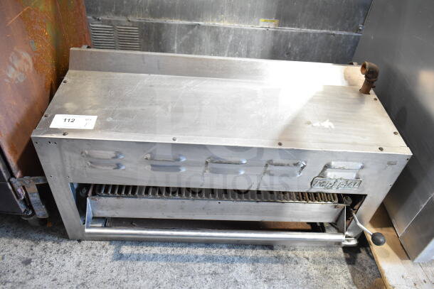 Imperial Commercial Gas Powered Cheese Melter, stainless steel, visible wear, Imperial logo, auction tag 112.