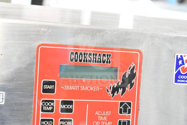 CookShack 250 Commercial Electric Smoker. Red control panel with buttons for start, temperature, and mode settings. 208V.