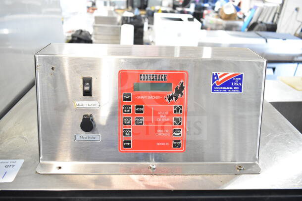 CookShack 250 Commercial Electric Smoker, control panel view, stainless steel, 208V, made in USA, model 250.
