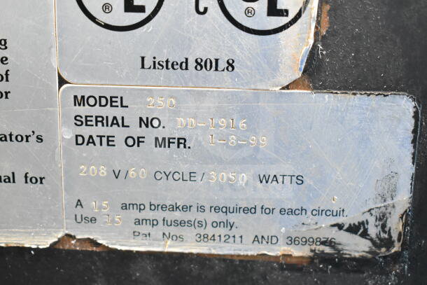 CookShack 250 Commercial Electric Smoker, Model 250, 208V, 3050W. Serial No. DD-1916, Mfr. Date 1-8-99.