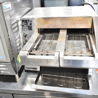 Hatco ITQ-1750-2C commercial toaster with dual conveyors, 2 2/9" openings, 208 volts, 1 phase, good used condition.