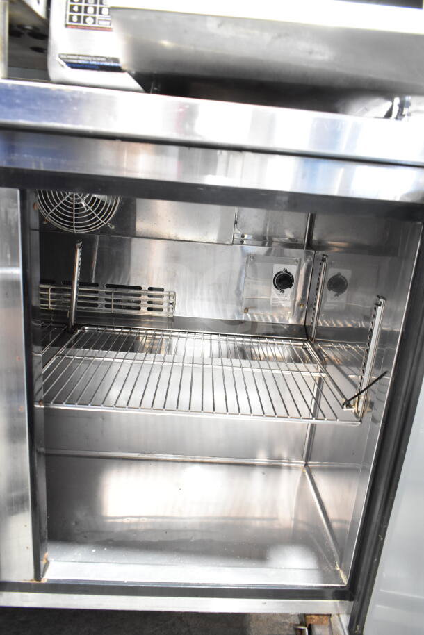 Turbo Air TWR-48SD 2-Door Undercounter Cooler, stainless steel interior, on commercial casters, 115V, 1 Phase.