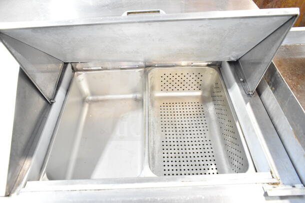 Beverage Air SP72-30M sandwich salad prep table, stainless steel interior, dual compartments, clean condition, 115V.