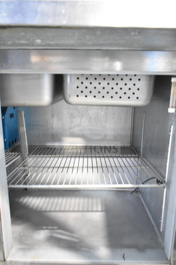 Beverage Air SP72-30M commercial sandwich salad prep table with mega top, 115V, 1 phase. Stainless steel interior.