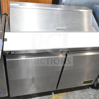 Entree S48-SI-HC commercial sandwich salad prep table, stainless steel, bain marie mega top, 115V, 1 phase.