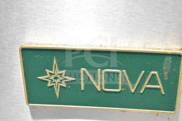 Entree S48-SI-HC Commercial Sandwich Salad Prep Table, 115 Volts, 1 Phase. Image shows close-up of Nova logo.