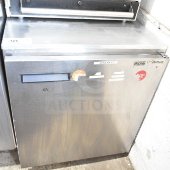 Delfield Commercial Single Door Undercounter Cooler, 115V, 1 Phase, with visible labels and slight wear marks.