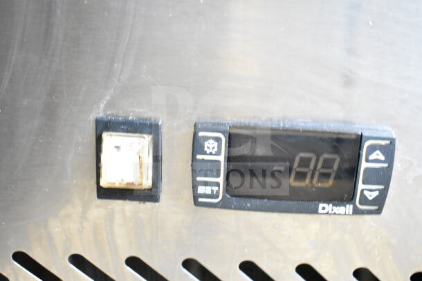 2018 Atosa MPF8202GR Commercial Pizza Prep Table close-up showing control panel and digital display, on commercial casters.