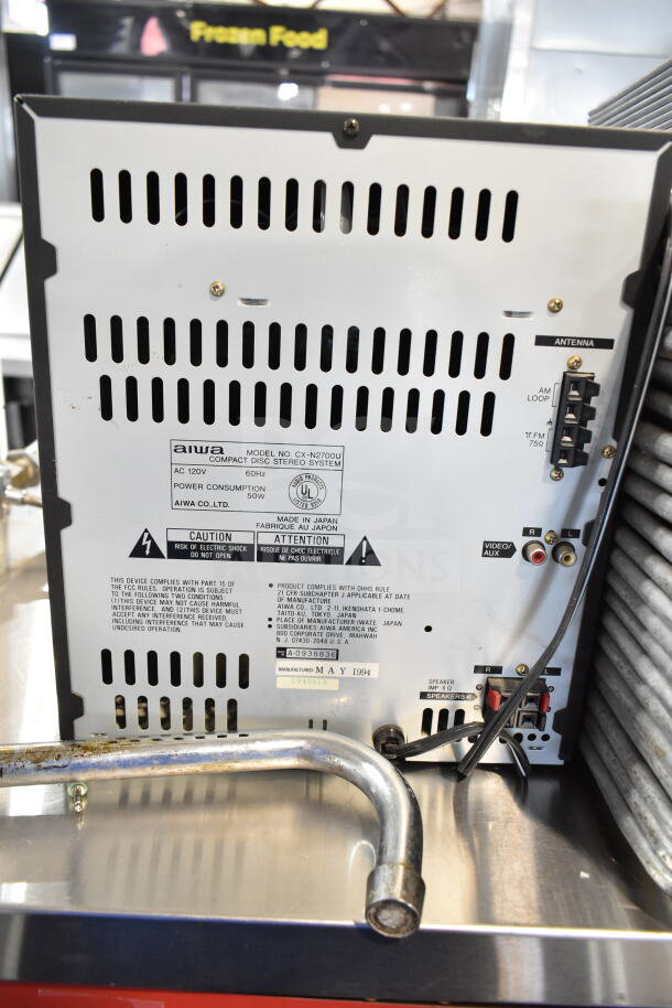 Aiwa CX-N2700U Compact Disc Stereo System, 120V, model details and ports visible, manufactured May 1994.
