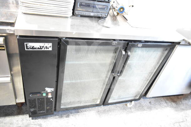 Spartan SGBBB-48 commercial 2-door back bar cooler merchandiser, 115 volts, 1 phase, with visible brand label.