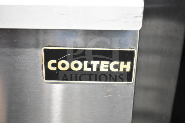 Cooltech Commercial Pizza Prep Table, stainless steel with stone cutting board, 6 drawers, 120V 1 Phase, Cooltech label.