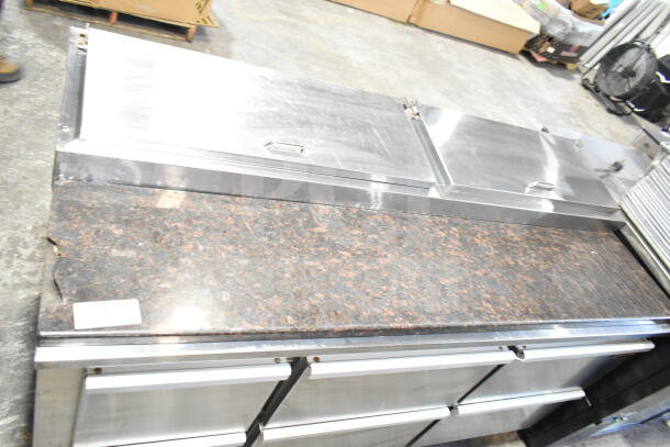 Cooltech commercial pizza prep table with stone cutting board, six drawers, 120V, 1 Phase. Stainless steel construction.