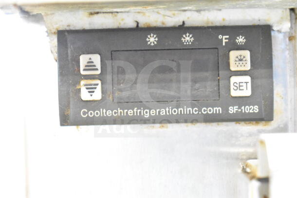 Cooltech Commercial Pizza Prep Table control panel, model SF-102S, showing temperature controls.