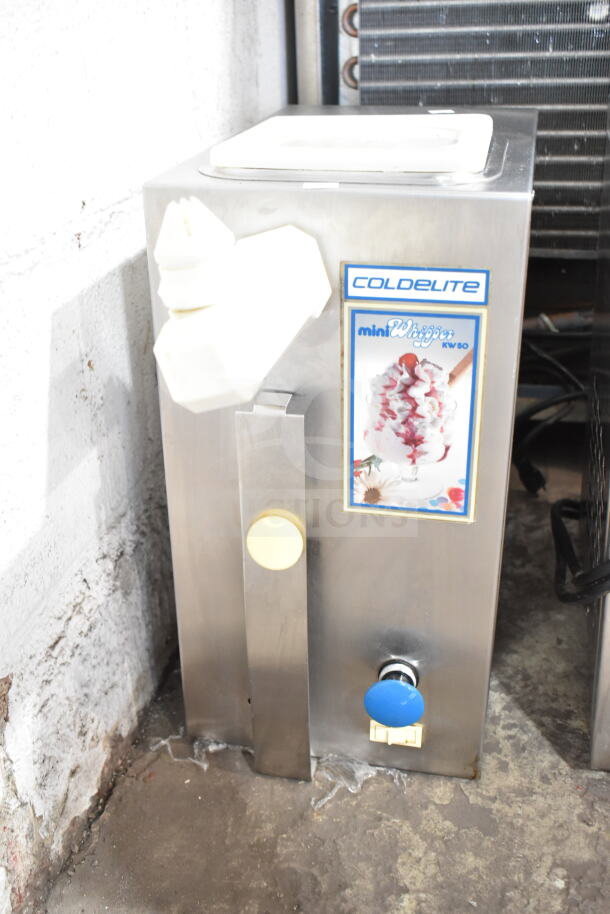 Coldelite Commercial Whipped Cream Dispenser, 115V, 1 Phase, stainless steel, countertop design, brand label visible.