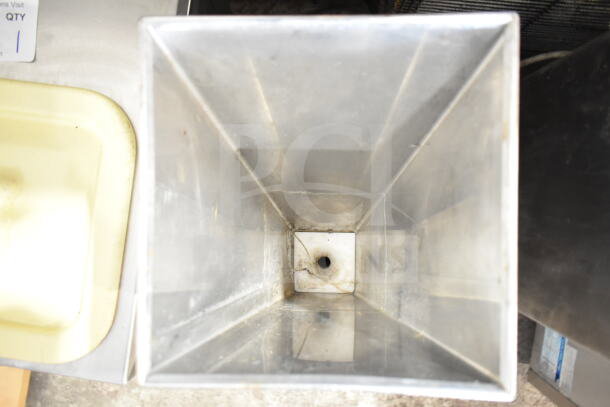SureShot Countertop Sugar Dispenser, stainless steel, 120 volts, 1 phase. Internal view, signs of wear visible.